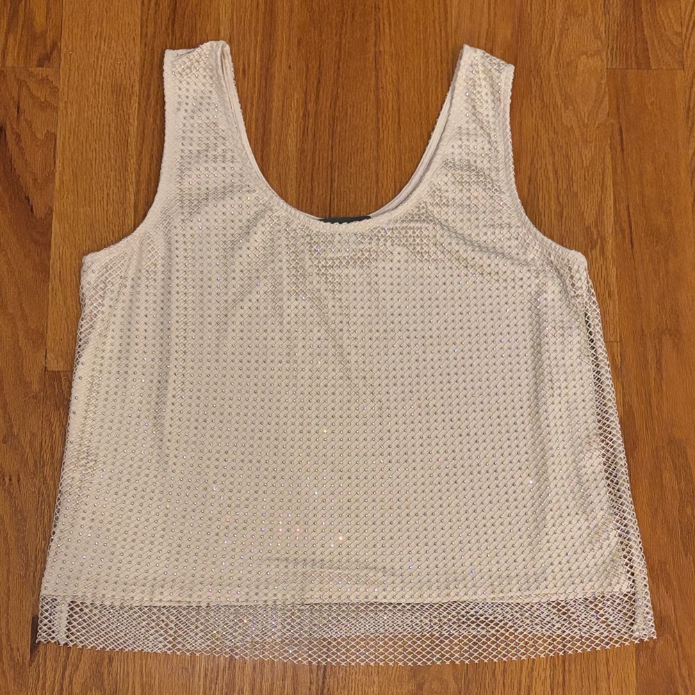 NWOT Sunday in Brooklyn Rhinestone Mesh Tank - tan